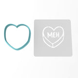 Meh Valentine Candy Heart Cookie Cutter | Stamp | Stencil Wedding / Baby / V Day Cookie Cutter Lady MINI - 2 Inches (5cm) **BUNDLE** Cutter + Stencil 