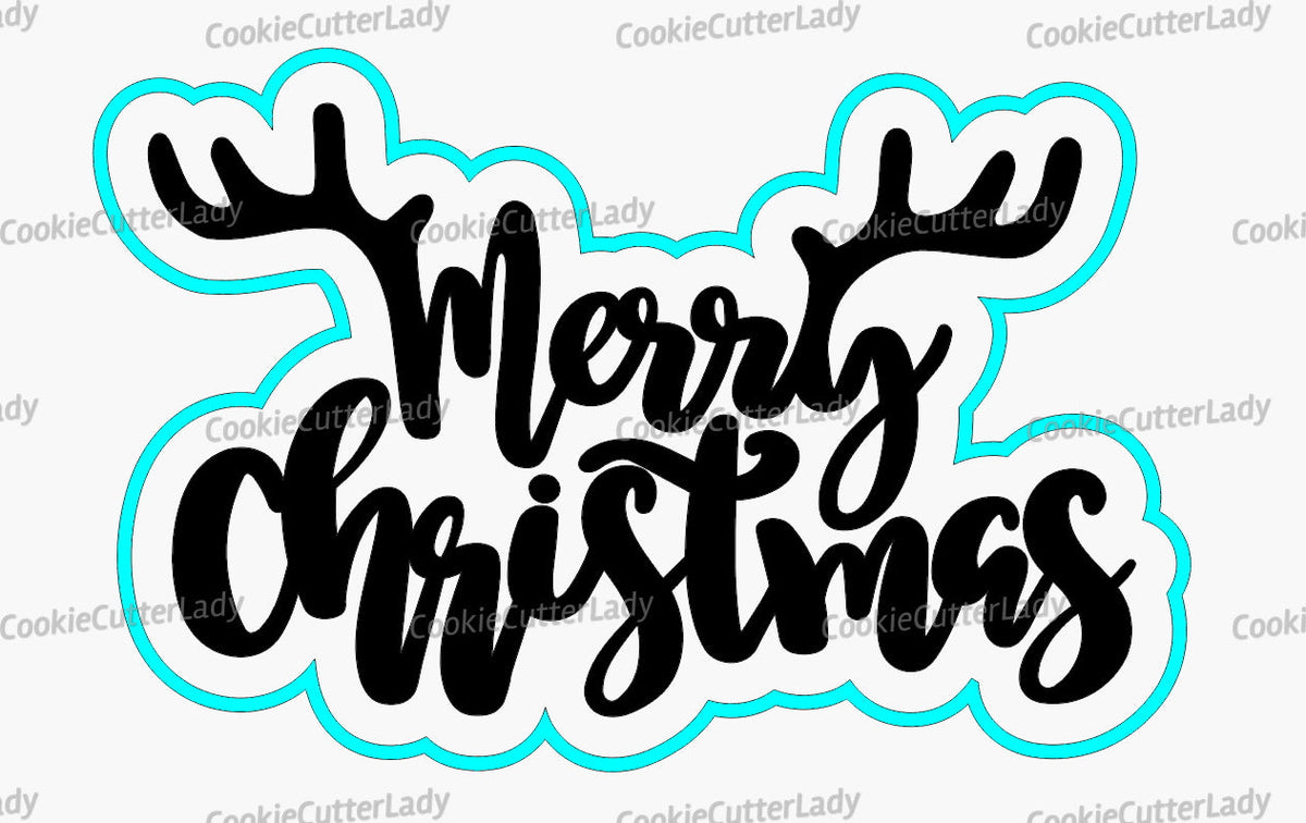 Merry Christmas Antlers Cookie Cutter | Stamp | Stencil #1