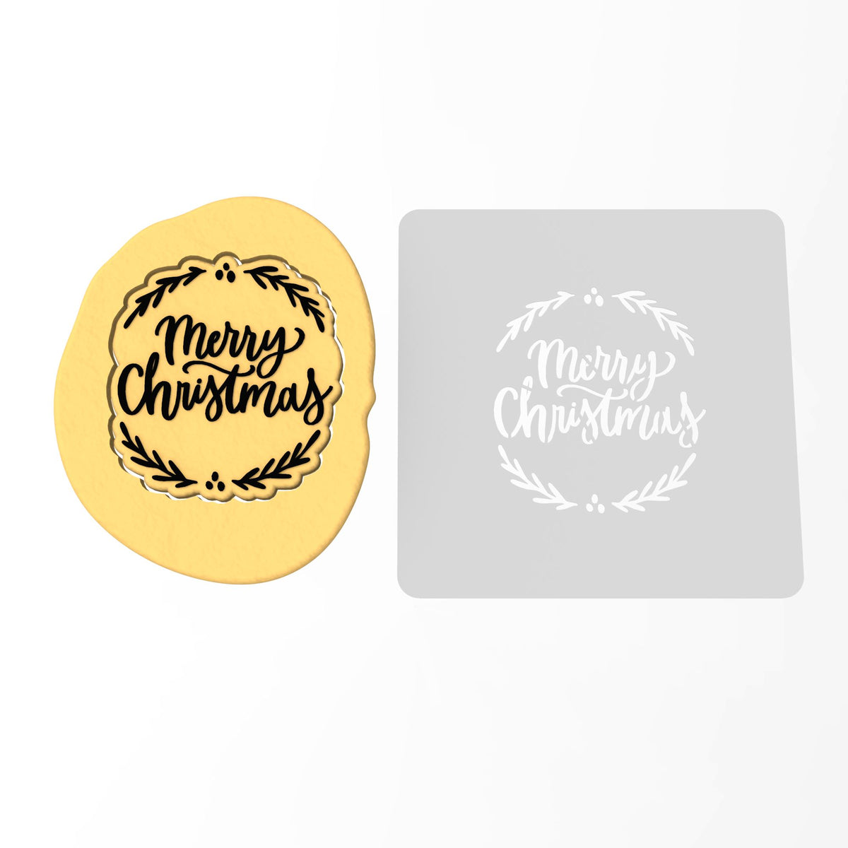 Merry Christmas Cookie Cutter | Stamp | Stencil #2 Xmas / Winter / NYE Cookie Cutter Lady MINI - 2 Inches (5cm) Stencil ONLY 