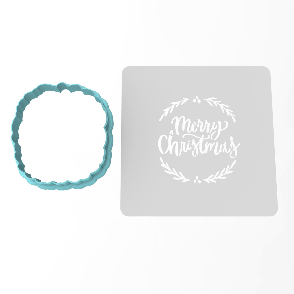Merry Christmas Cookie Cutter | Stamp | Stencil #2 Xmas / Winter / NYE Cookie Cutter Lady MINI - 2 Inches (5cm) **BUNDLE** Cutter + Stencil 
