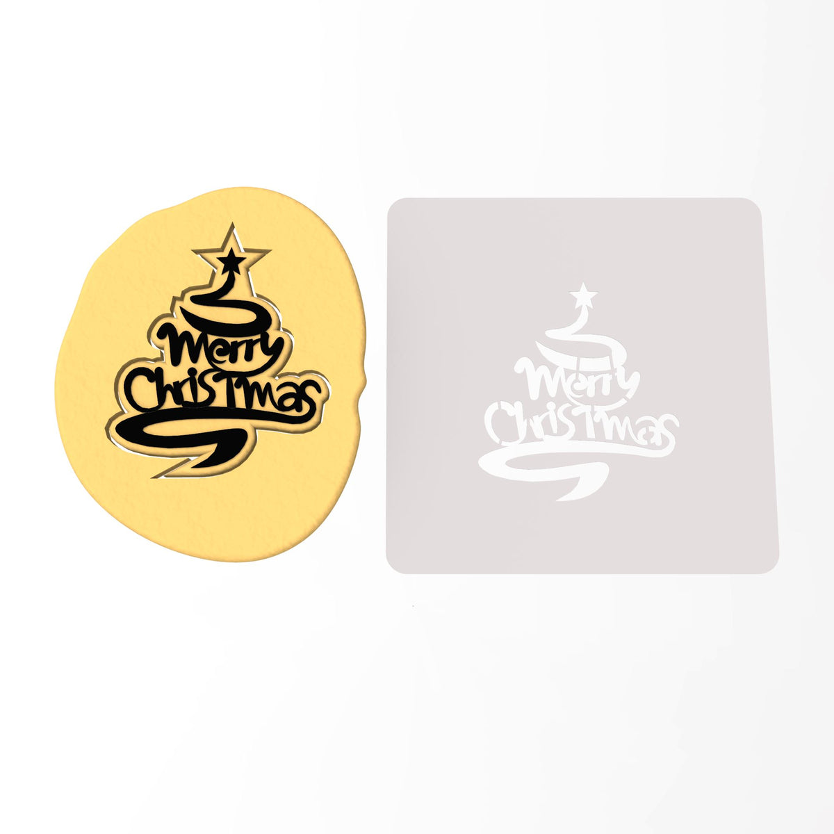 Merry Christmas Tree Cookie Cutter | Stamp | Stencil #1 Xmas / Winter / NYE Cookie Cutter Lady MINI - 2 Inches (5cm) Stencil ONLY 