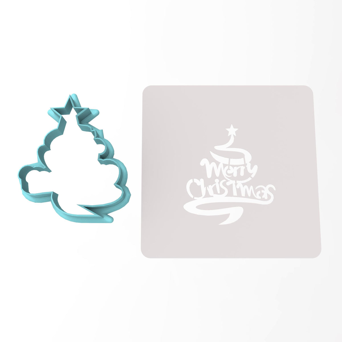 Merry Christmas Tree Cookie Cutter | Stamp | Stencil #1 Xmas / Winter / NYE Cookie Cutter Lady MINI - 2 Inches (5cm) **BUNDLE** Cutter + Stencil 