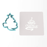 Merry Christmas Tree Cookie Cutter | Stamp | Stencil #1 Xmas / Winter / NYE Cookie Cutter Lady MINI - 2 Inches (5cm) **BUNDLE** Cutter + Stencil 