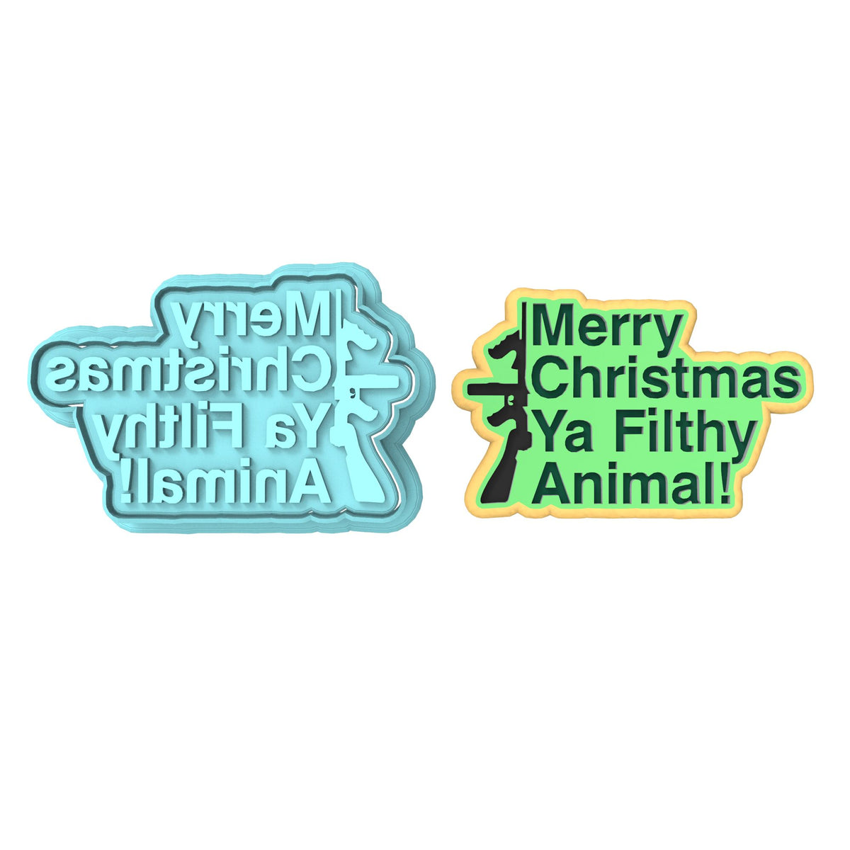 Merry Christmas Ya Filthy Animal Gun Cookie Cutter | Stamp | Stencil