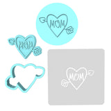 Mom Heart Arrow Cookie Cutter | Stamp | Stencil Animals & Dinosaurs Cookie Cutter Lady MINI - 2 Inches (5cm) **FULL SET BUNDLE** Cutter + Stamp + Stencil + Debosser **BEST DEAL** 