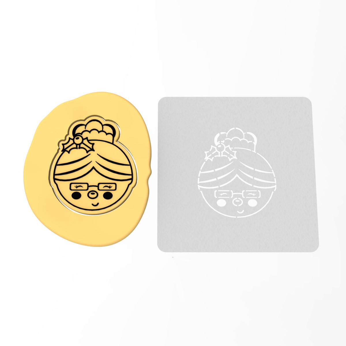 Mrs. Claus Cookie Cutter | Stamp | Stencil #1 Xmas / Winter / NYE Cookie Cutter Lady MINI - 2 Inches (5cm) Stencil ONLY 