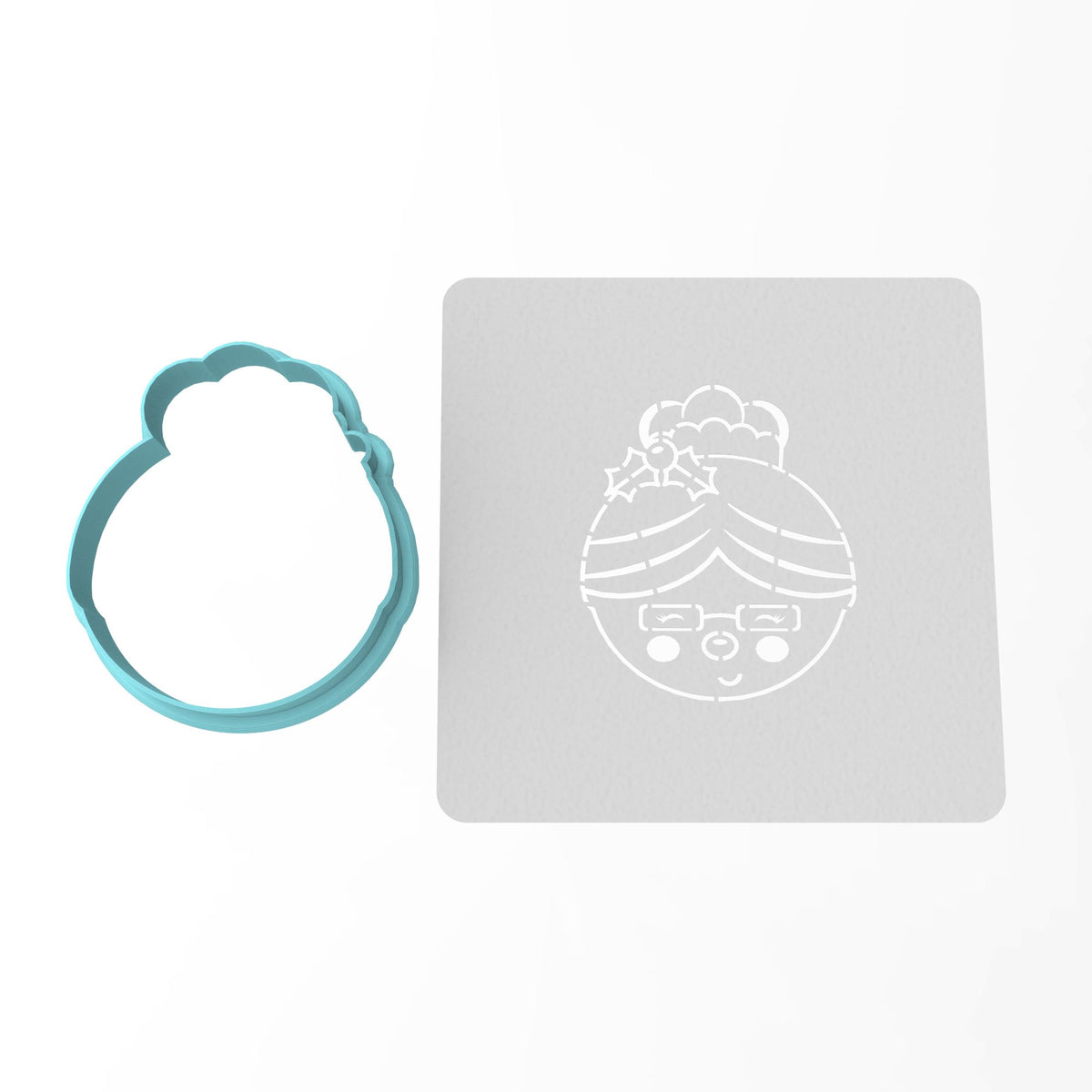 Mrs. Claus Cookie Cutter | Stamp | Stencil #1 Xmas / Winter / NYE Cookie Cutter Lady MINI - 2 Inches (5cm) **BUNDLE** Cutter + Stencil 