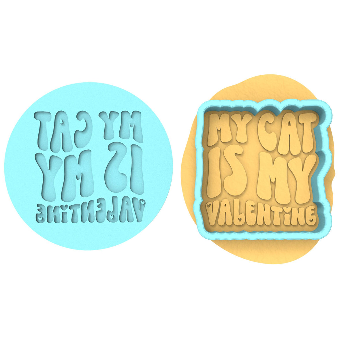 My Cat is My Valentine Cookie Cutter | Stamp | Stencil #1 Wedding / Baby / V Day Cookie Cutter Lady MINI - 2 Inches (5cm) **BUNDLE** Cutter + Debosser 