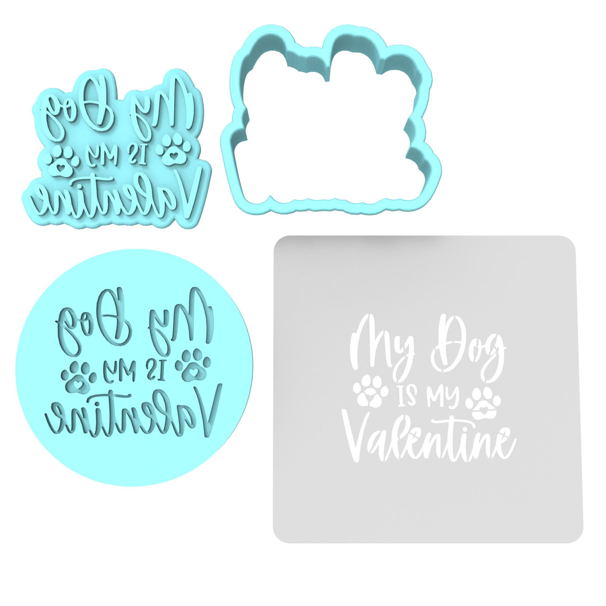 My Dog is My Valentine Cookie Cutter | Stamp | Stencil #1 Wedding / Baby / V Day Cookie Cutter Lady MINI - 2 Inches (5cm) **FULL SET BUNDLE** Cutter + Stamp + Stencil + Debosser **BEST DEAL** 