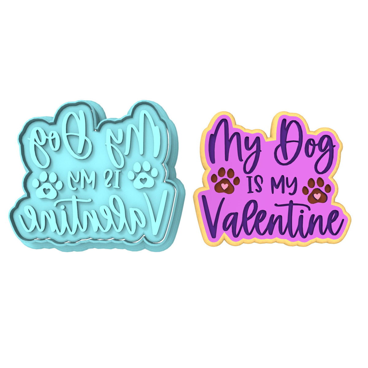 My Dog is My Valentine Cookie Cutter | Stamp | Stencil #1 Wedding / Baby / V Day Cookie Cutter Lady MINI - 2 Inches (5cm) **BUNDLE** Cutter + Stamp 