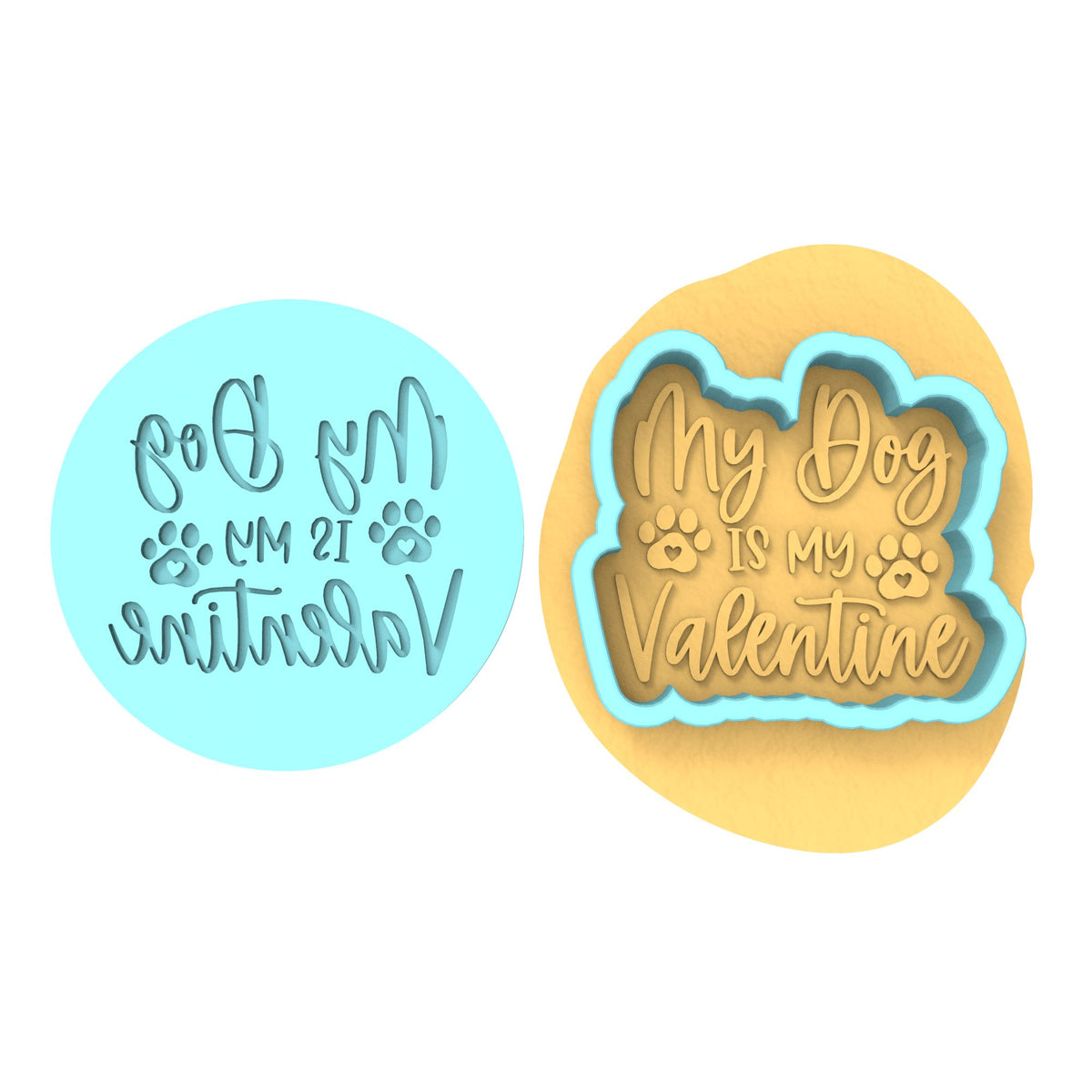 My Dog is My Valentine Cookie Cutter | Stamp | Stencil #1 Wedding / Baby / V Day Cookie Cutter Lady MINI - 2 Inches (5cm) **BUNDLE** Cutter + Debosser 