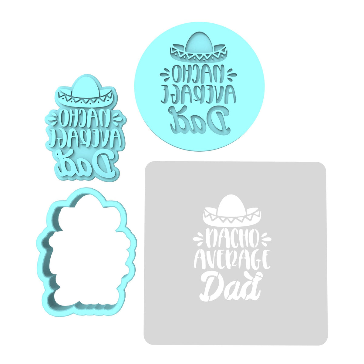 Nacho Average Dad Cookie Cutter | Stamp | Stencil #1 Cookie Cutter Lady MINI - 2 Inches (5cm) **FULL SET BUNDLE** Cutter + Stamp + Stencil + Debosser **BEST DEAL** 