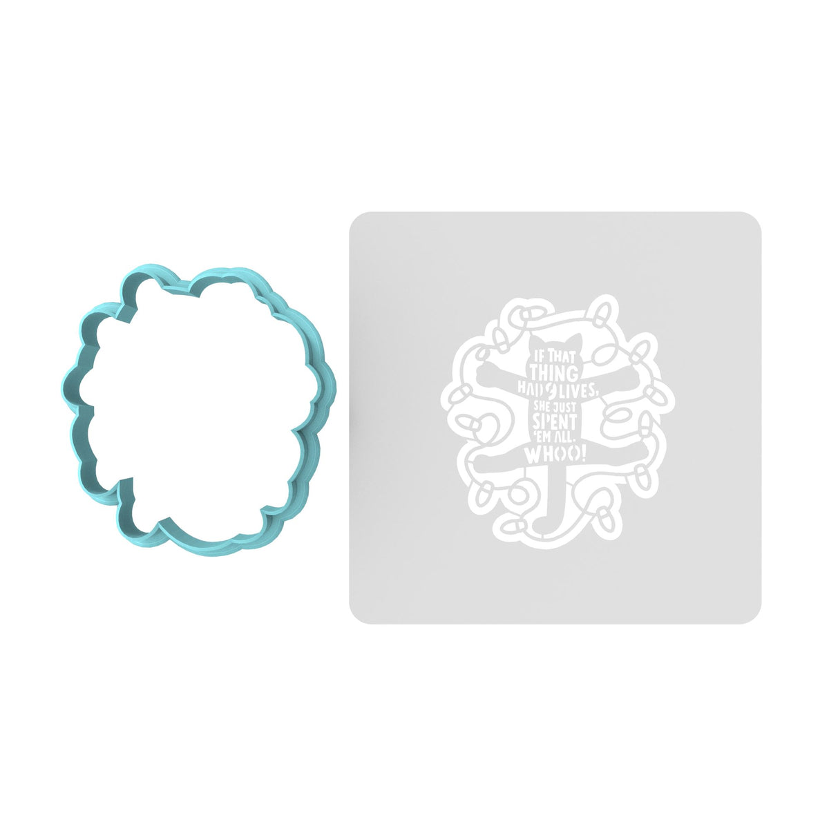 Nine Lives Cookie Cutter | Stamp | Stencil Xmas / Winter / NYE Cookie Cutter Lady MINI - 2 Inches (5cm) **BUNDLE** Cutter + Stencil 