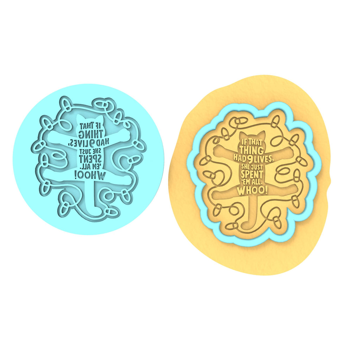 Nine Lives Cookie Cutter | Stamp | Stencil Xmas / Winter / NYE Cookie Cutter Lady MINI - 2 Inches (5cm) **BUNDLE** Cutter + Debosser 