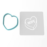 Nope Valentine Candy Heart Cookie Cutter | Stamp | Stencil Wedding / Baby / V Day Cookie Cutter Lady MINI - 2 Inches (5cm) **BUNDLE** Cutter + Stencil 
