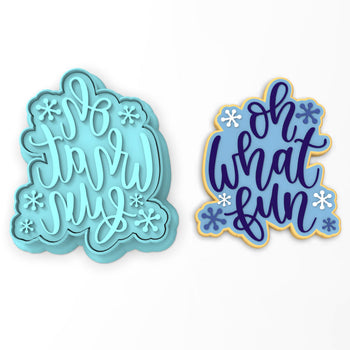 Oh What Fun Cookie Cutter | Stamp | Stencil #1 Xmas / Winter / NYE Cookie Cutter Lady 3 Inch Cupcake/Small Cookie Cutter + Stamp No
