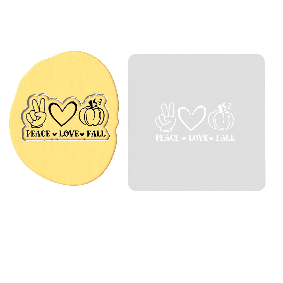 Peace Love Fall Cookie Cutter | Stamp | Stencil #1 Halloween / Fall Cookie Cutter Lady 2 Inch Small Cupcake Stamp Only Yes