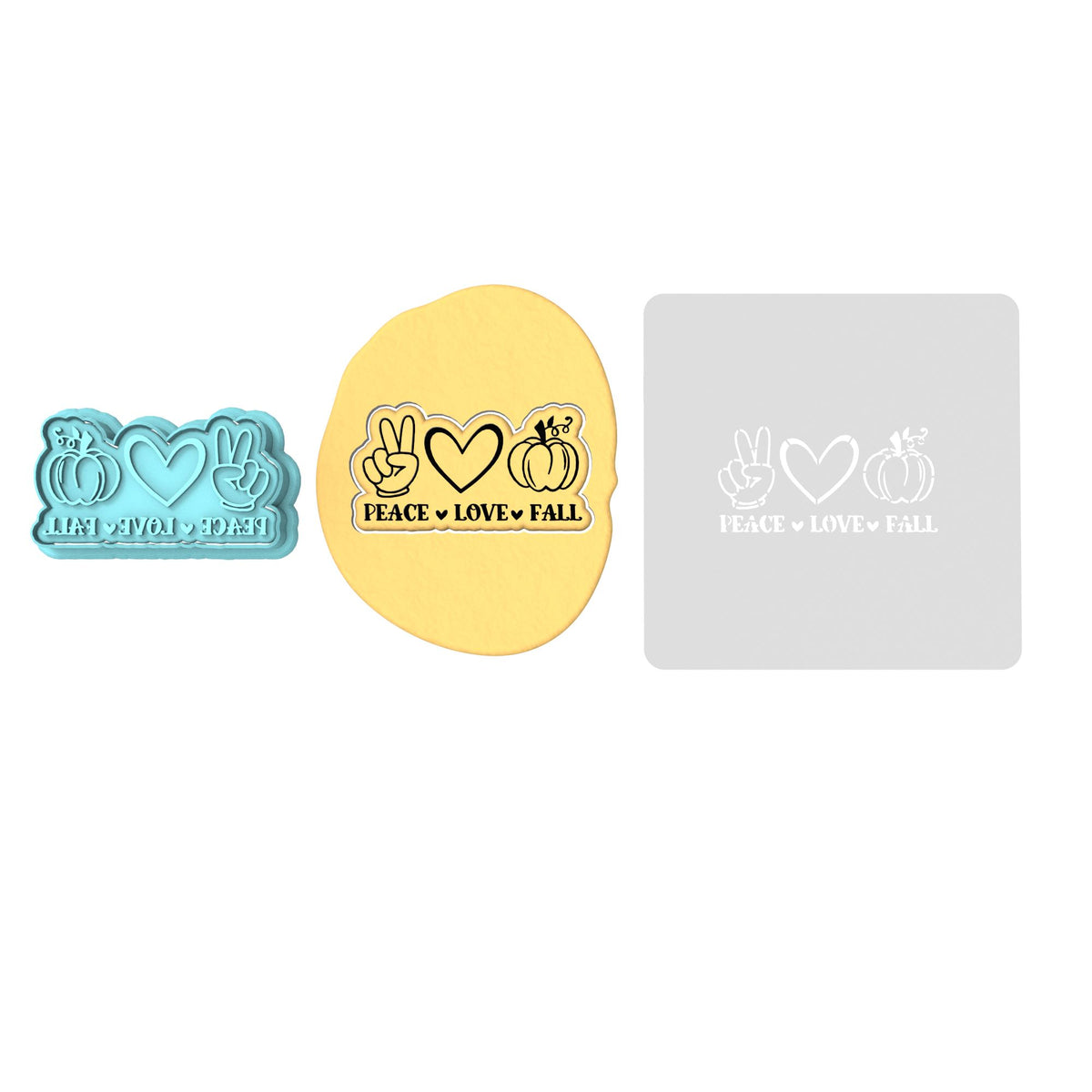 Peace Love Fall Cookie Cutter | Stamp | Stencil #1 Halloween / Fall Cookie Cutter Lady 2 Inch Small Cupcake Cutter + Stamp Yes