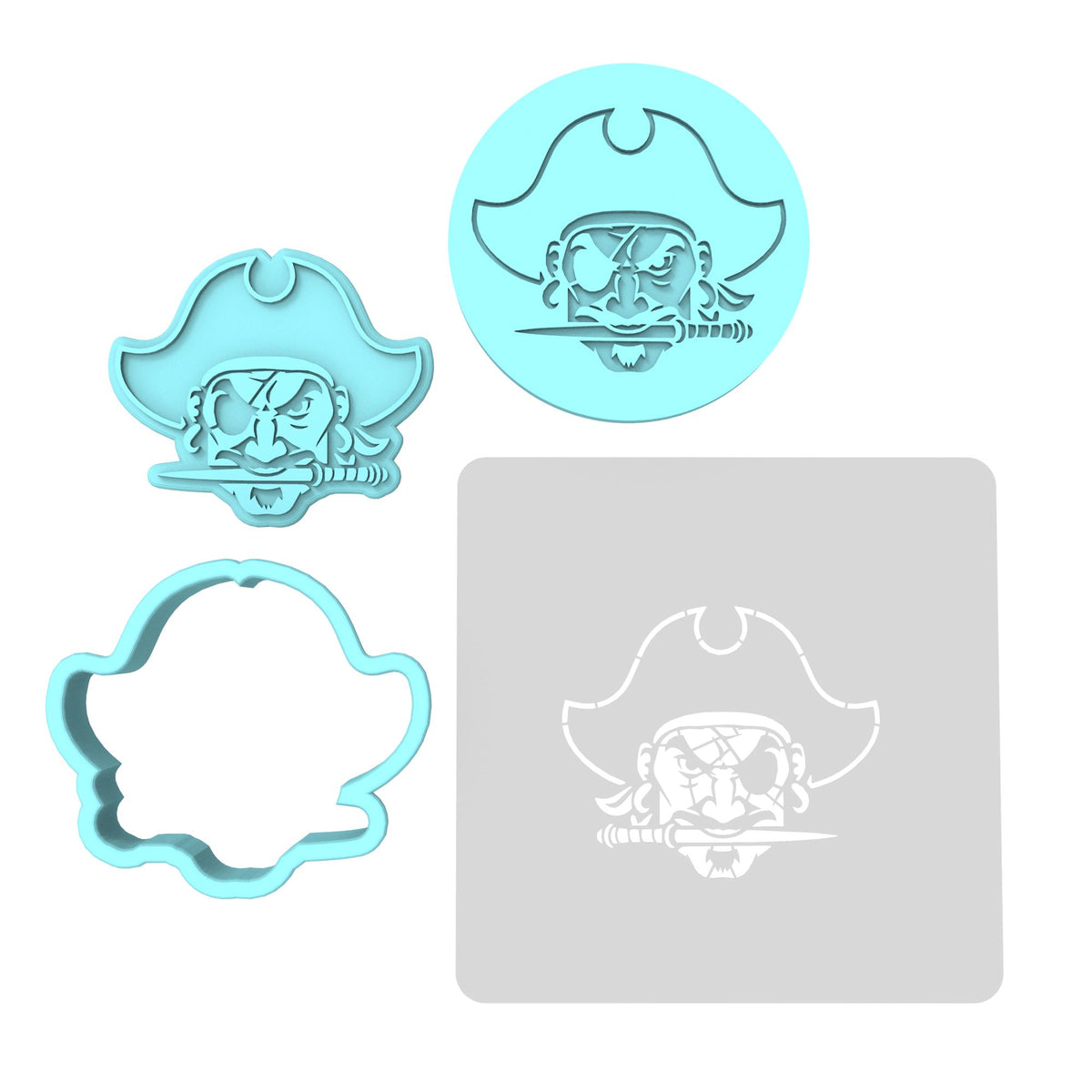 Pirate Head Cookie Cutter | Stamp | Stencil #1 Boys/ Army / Outdoorsman Cookie Cutter Lady MINI - 2 Inches (5cm) **FULL SET BUNDLE** Cutter + Stamp + Stencil + Debosser **BEST DEAL** 