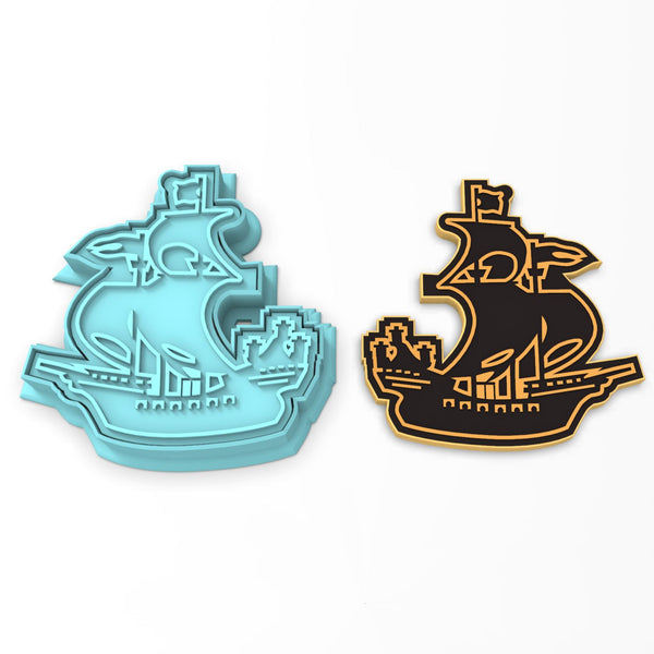 Pirate Ship Cookie Cutter | Stamp | Stencil #1 Boys/ Army / Outdoorsman Cookie Cutter Lady 2 Inch Small Cupcake Cutter + Stamp No