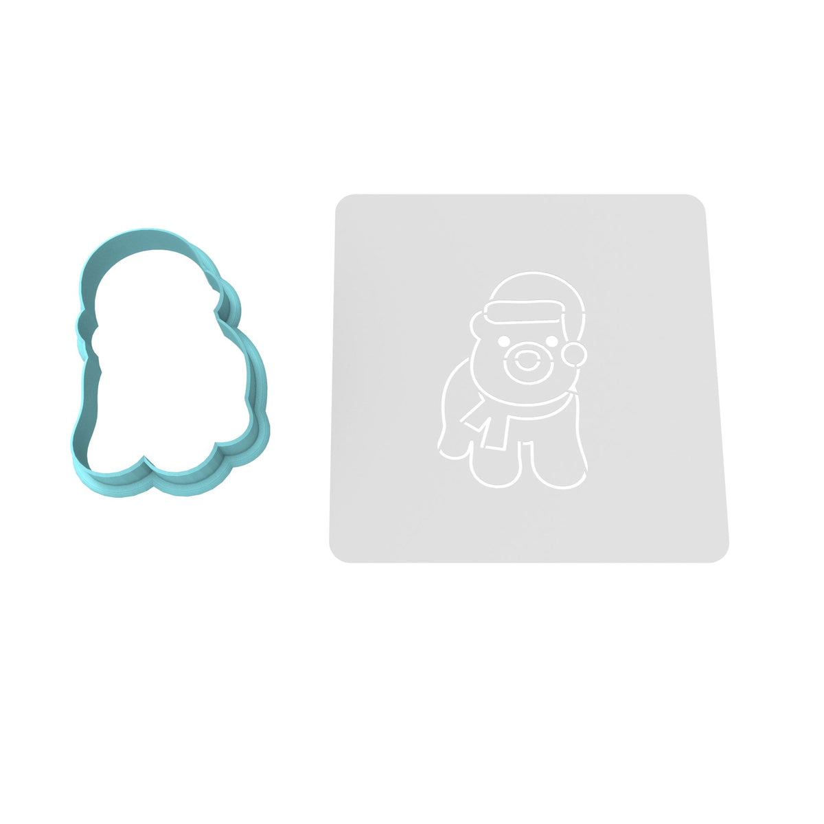 Polar Bear Santa Hat Cookie Cutter | Stamp | Stencil #1 Xmas / Winter / NYE Cookie Cutter Lady MINI - 2 Inches (5cm) **BUNDLE** Cutter + Stencil 