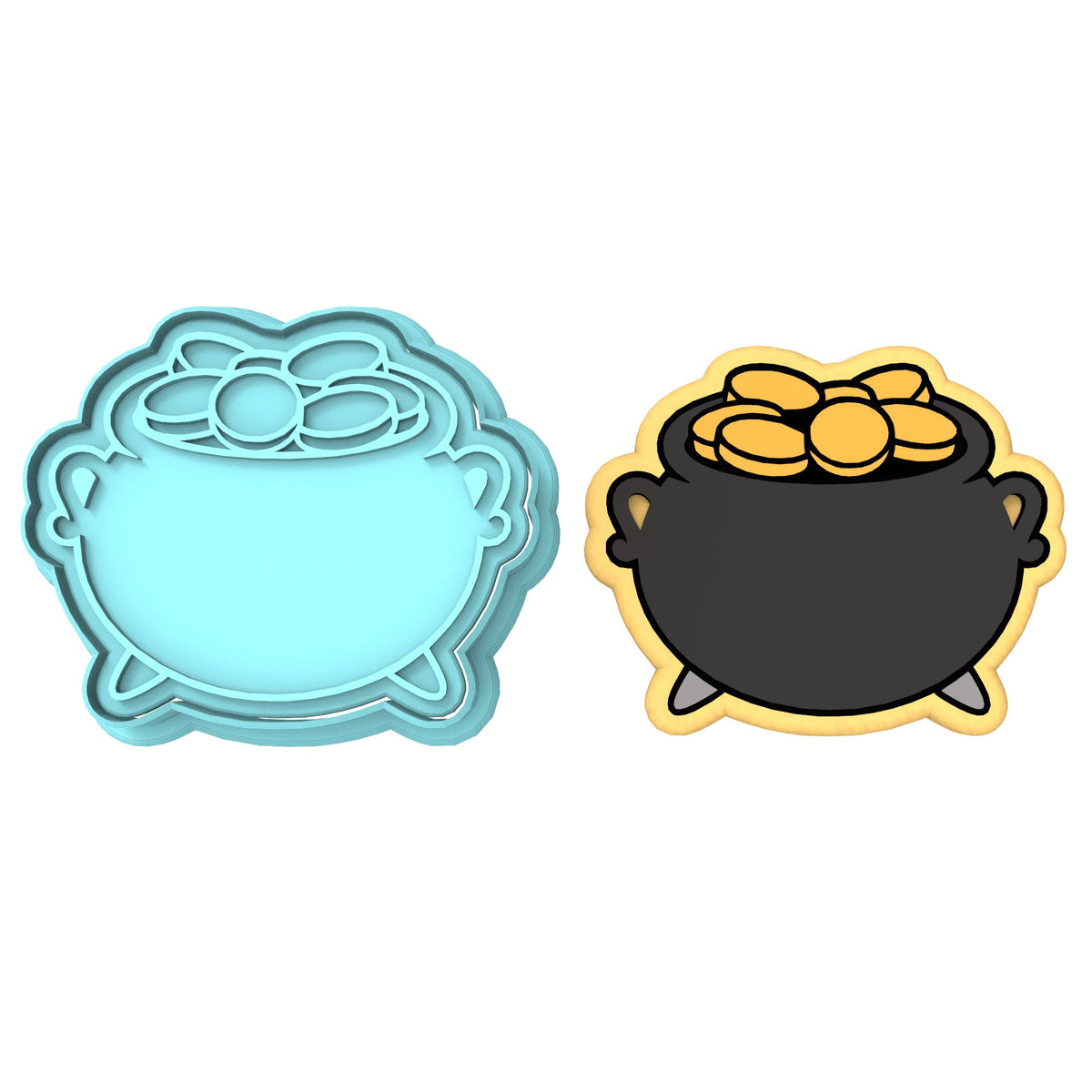 Pot of Gold Cookie Cutter | Stamp | Stencil #2 Wedding / Baby / V Day Cookie Cutter Lady MINI - 2 Inches (5cm) **BUNDLE** Cutter + Stamp 