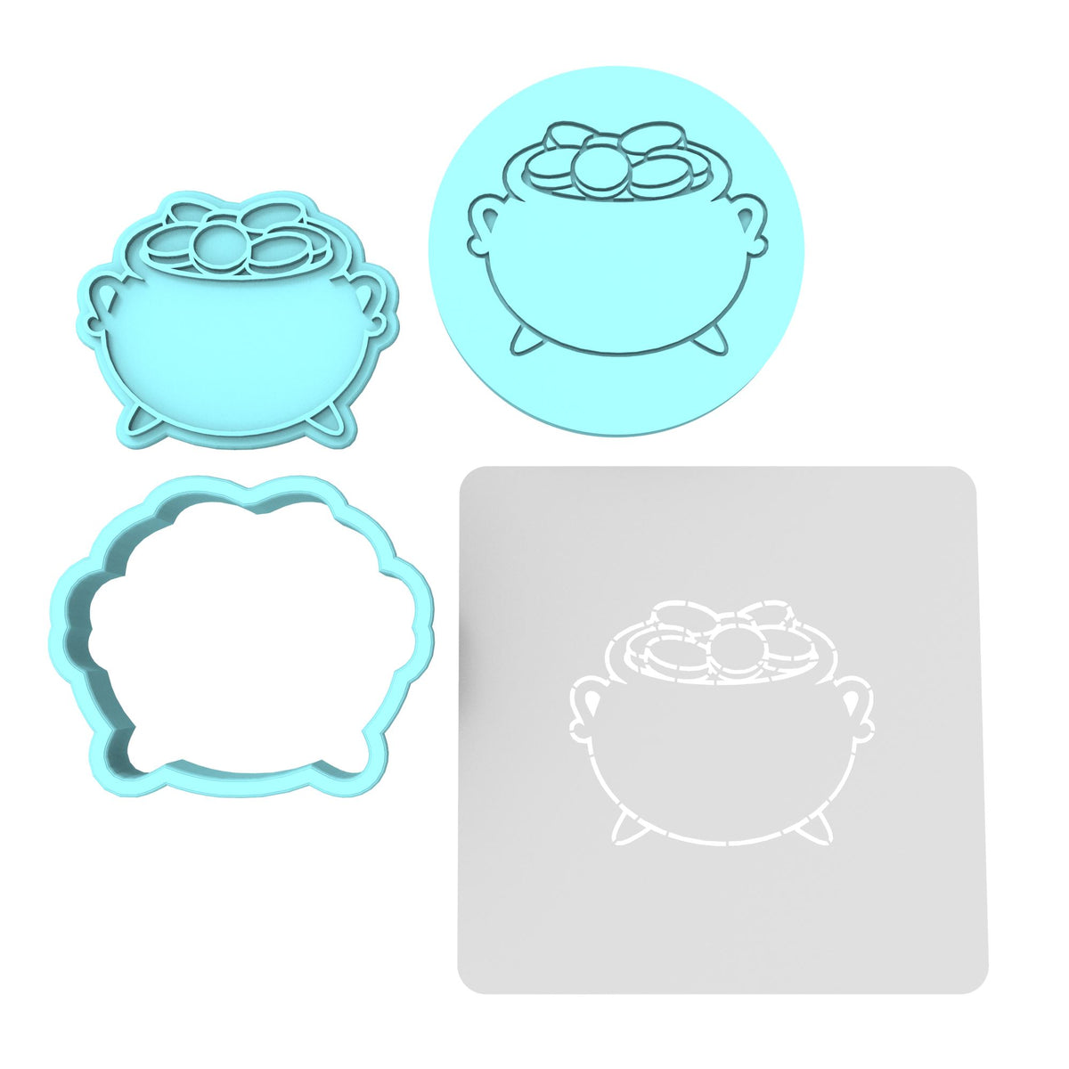 Pot of Gold Cookie Cutter | Stamp | Stencil #2 Wedding / Baby / V Day Cookie Cutter Lady MINI - 2 Inches (5cm) **FULL SET BUNDLE** Cutter + Stamp + Stencil + Debosser **BEST DEAL** 