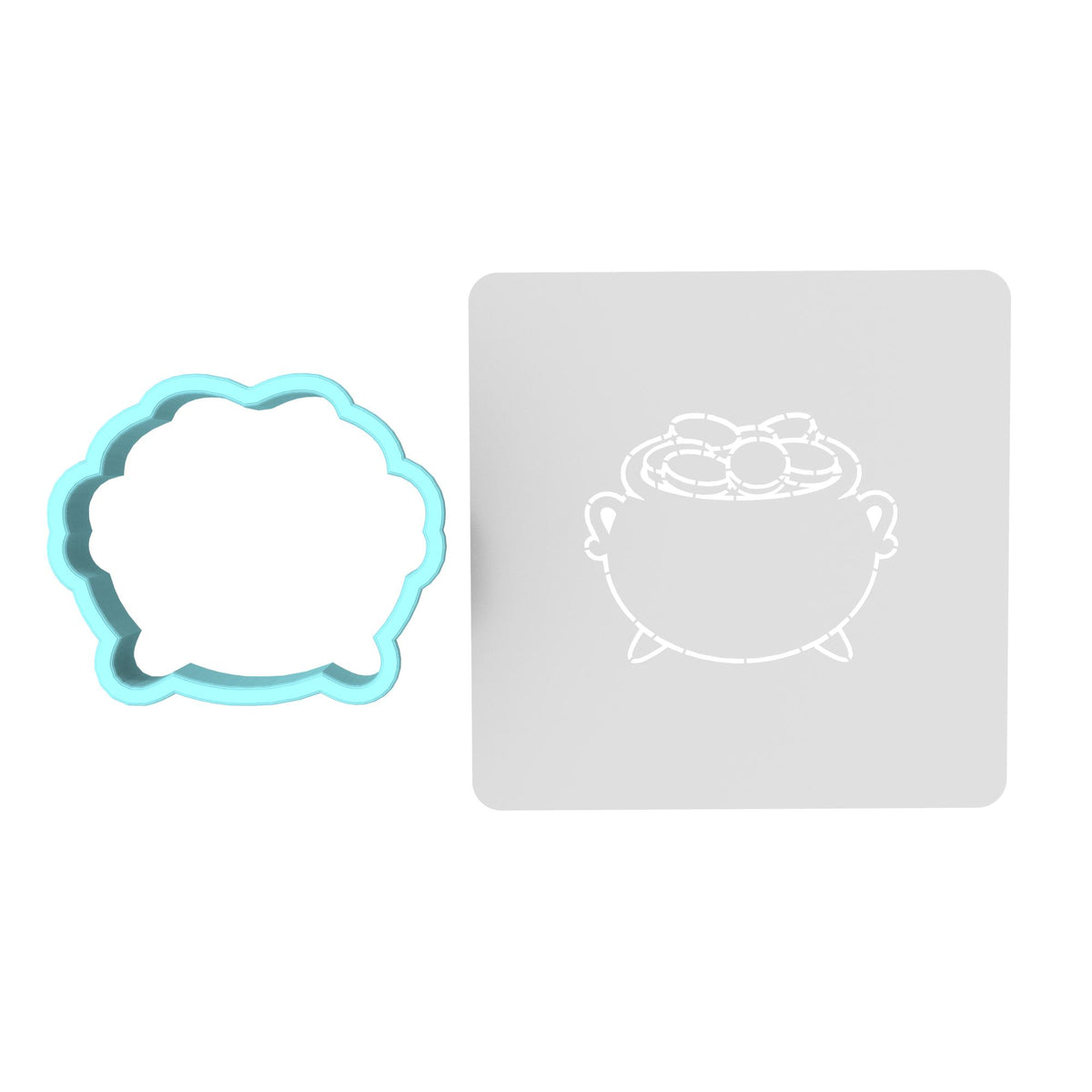 Pot of Gold Cookie Cutter | Stamp | Stencil #2 Wedding / Baby / V Day Cookie Cutter Lady MINI - 2 Inches (5cm) **BUNDLE** Cutter + Stencil 