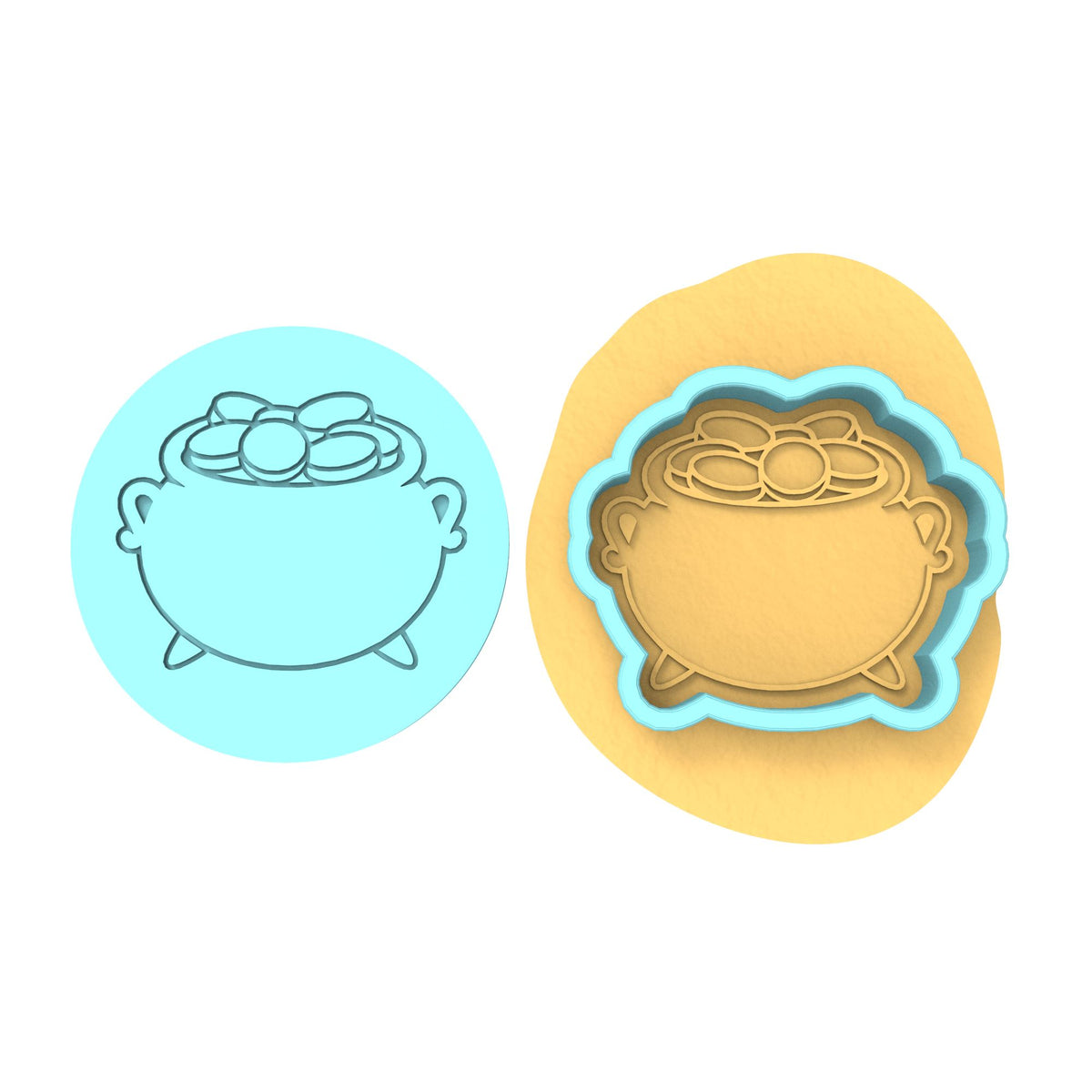 Pot of Gold Cookie Cutter | Stamp | Stencil #2 Wedding / Baby / V Day Cookie Cutter Lady MINI - 2 Inches (5cm) **BUNDLE** Cutter + Debosser 