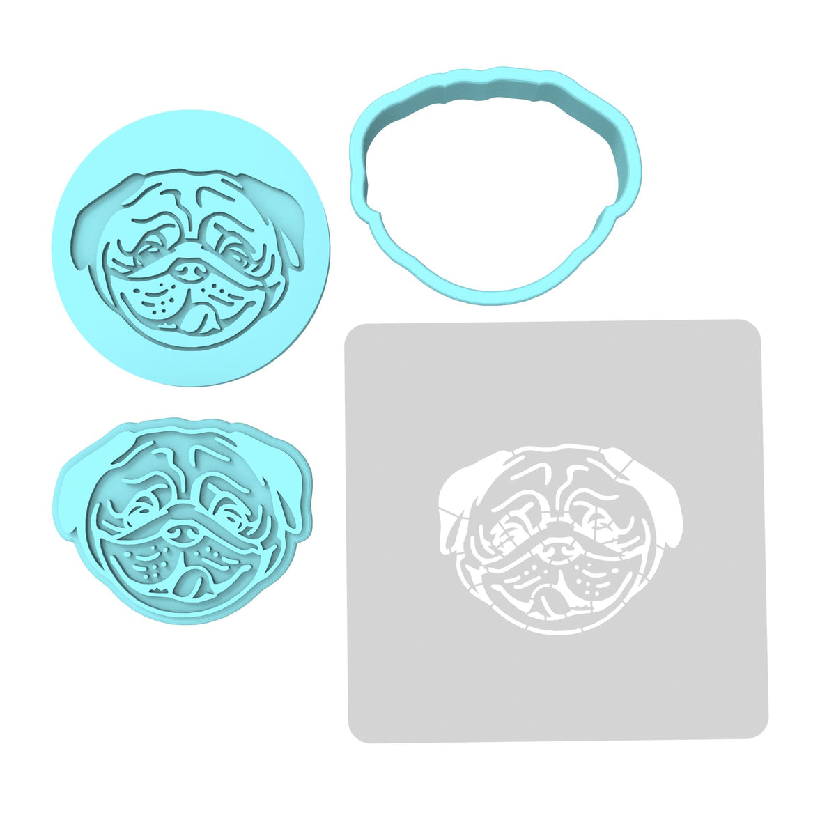 Pug Face Tongue Cookie Cutter | Stamp | Stencil #1 Animals & Dinosaurs Cookie Cutter Lady MINI - 2 Inches (5cm) **FULL SET BUNDLE** Cutter + Stamp + Stencil + Debosser **BEST DEAL** 