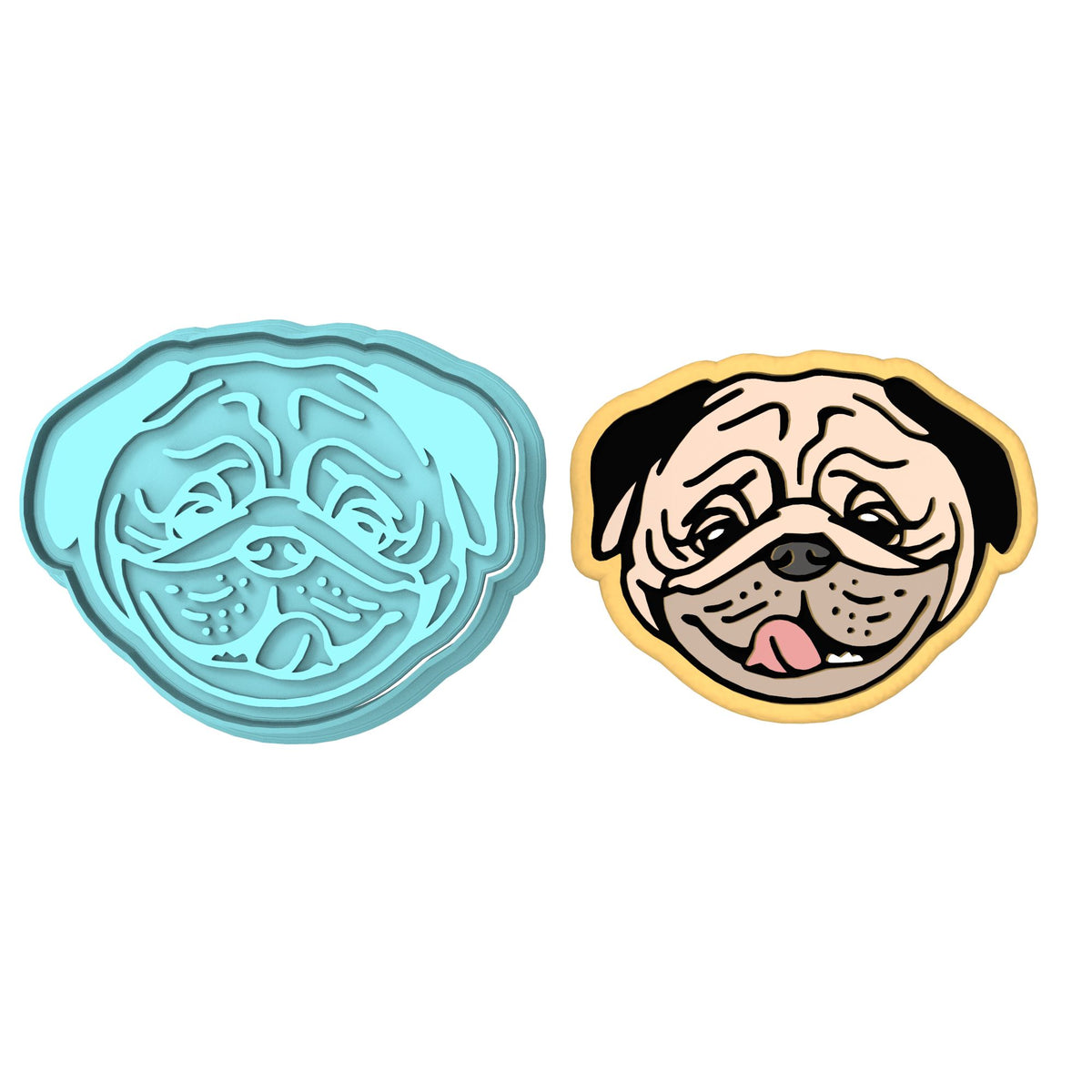 Pug Face Tongue Cookie Cutter | Stamp | Stencil #1 Animals & Dinosaurs Cookie Cutter Lady MINI - 2 Inches (5cm) **BUNDLE** Cutter + Stamp 
