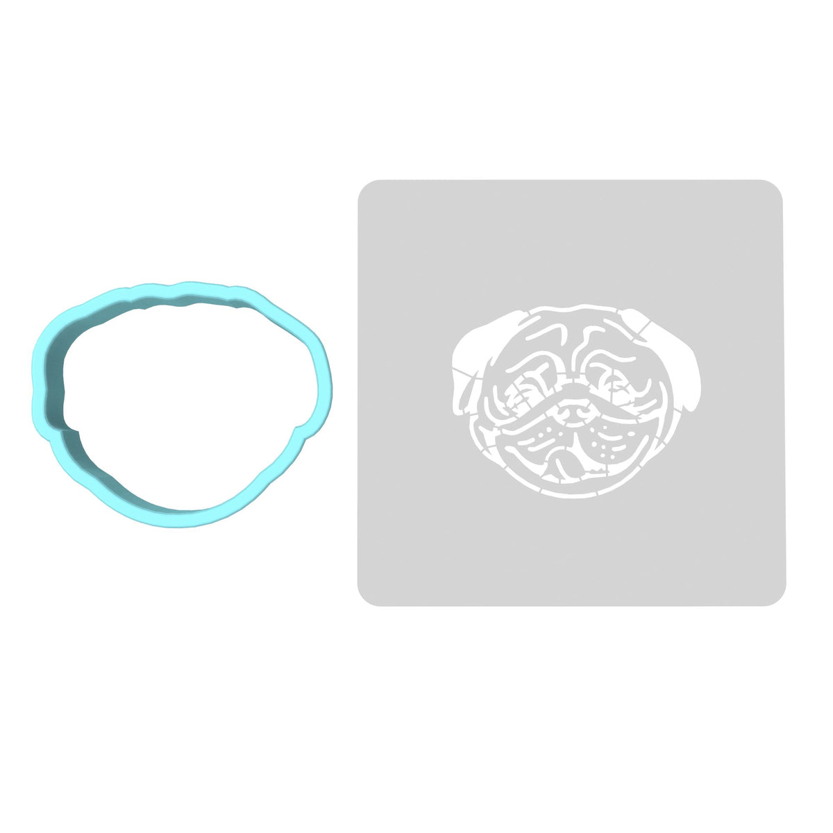 Pug Face Tongue Cookie Cutter | Stamp | Stencil #1 Animals & Dinosaurs Cookie Cutter Lady MINI - 2 Inches (5cm) **BUNDLE** Cutter + Stencil 