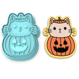 Pumpkin Cat Cookie Cutter | Stamp | Stencil #1 Halloween / Fall Cookie Cutter Lady 2 Inch Small Cupcake Cutter + Stamp No