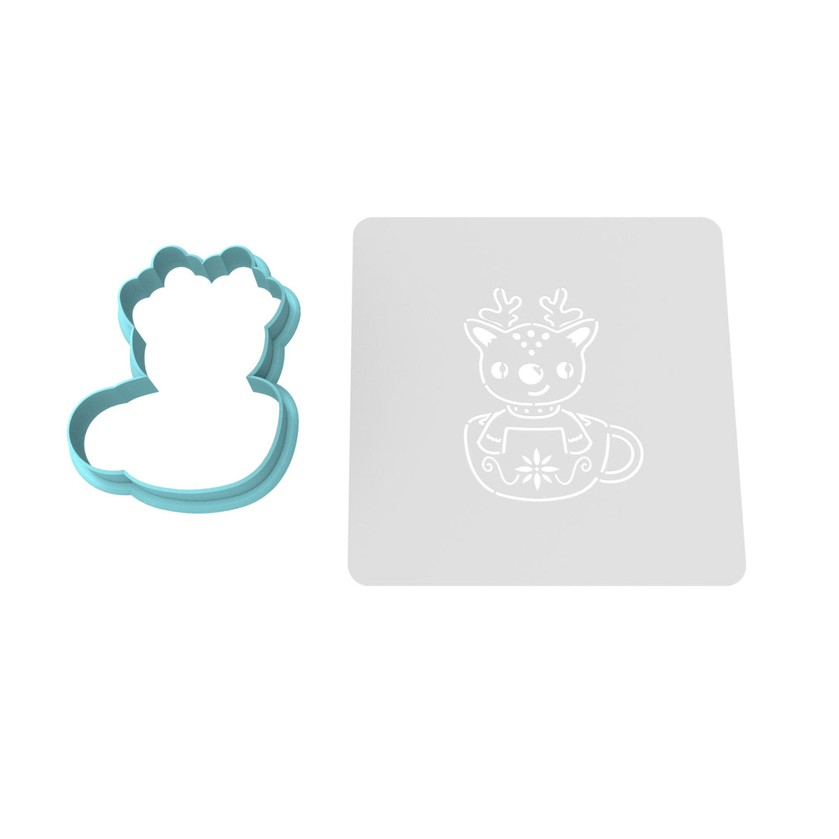 Reindeer Cup Cookie Cutter | Stamp | Stencil #1 Xmas / Winter / NYE Cookie Cutter Lady MINI - 2 Inches (5cm) **BUNDLE** Cutter + Stencil 
