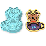 Reindeer Cup Cookie Cutter | Stamp | Stencil #1