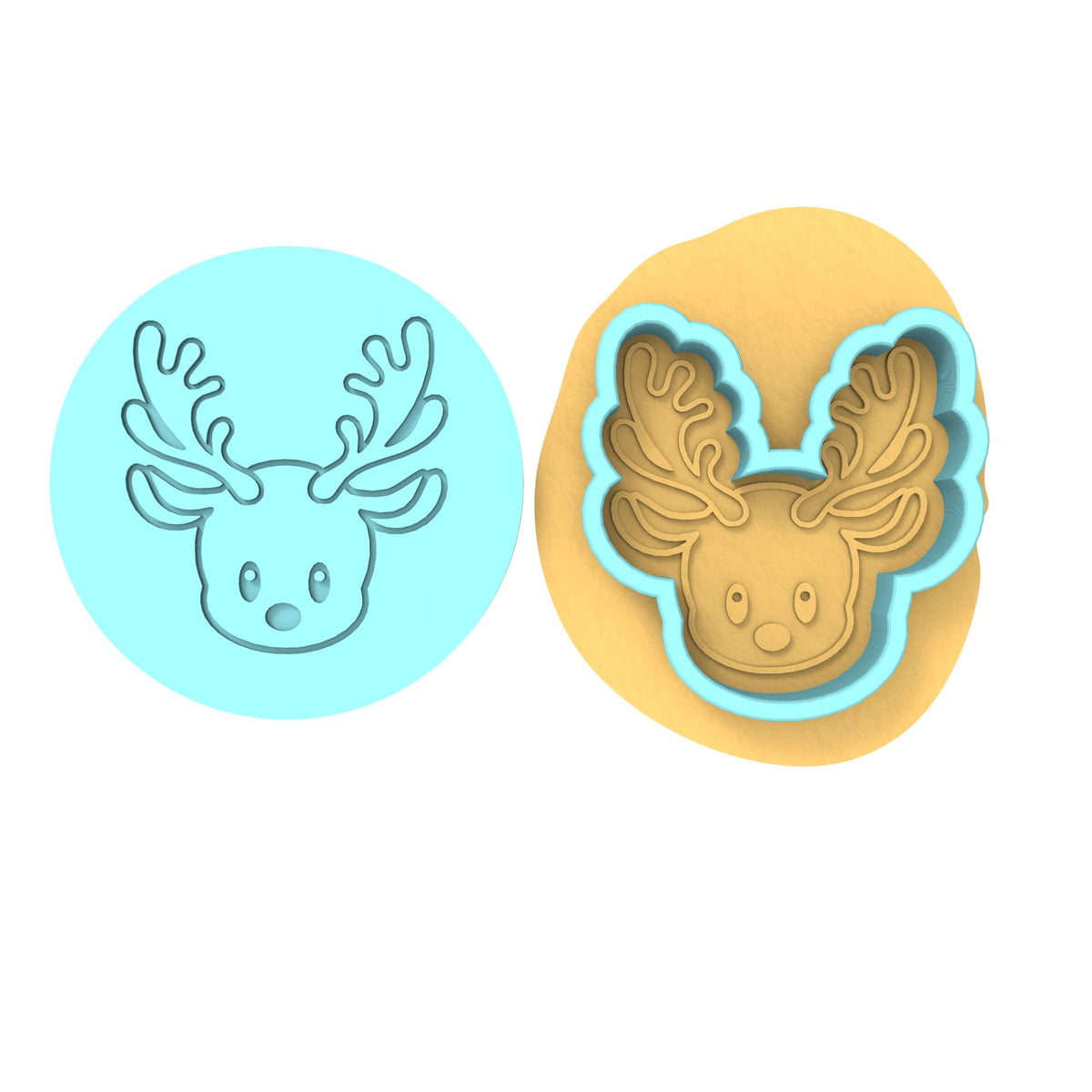 Reindeer Face Cookie Cutter | Stamp | Stencil #1 Animals & Dinosaurs Cookie Cutter Lady MINI - 2 Inches (5cm) **BUNDLE** Cutter + Debosser 