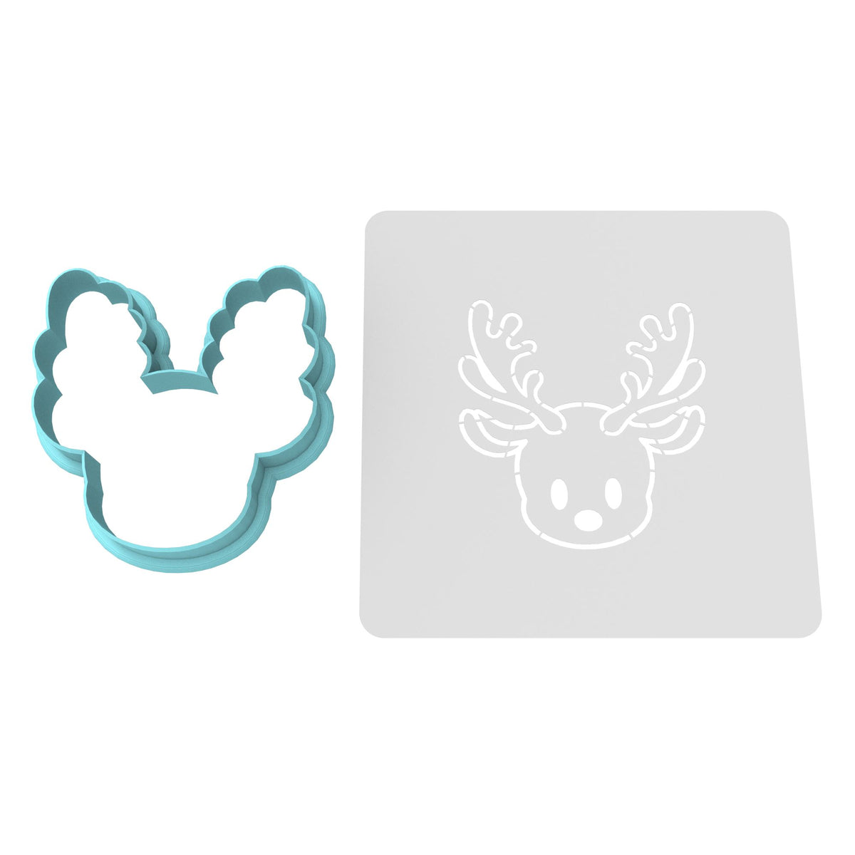 Reindeer Face Cookie Cutter | Stamp | Stencil #1 Animals & Dinosaurs Cookie Cutter Lady MINI - 2 Inches (5cm) **BUNDLE** Cutter + Stencil 