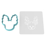Reindeer Face Cookie Cutter | Stamp | Stencil #1 Animals & Dinosaurs Cookie Cutter Lady MINI - 2 Inches (5cm) **BUNDLE** Cutter + Stencil 