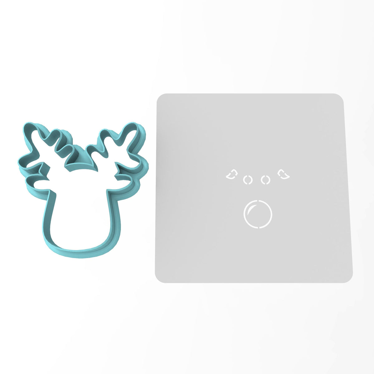 Reindeer Face Cookie Cutter | Stamp | Stencil #2 Xmas / Winter / NYE Cookie Cutter Lady MINI - 2 Inches (5cm) **BUNDLE** Cutter + Stencil 