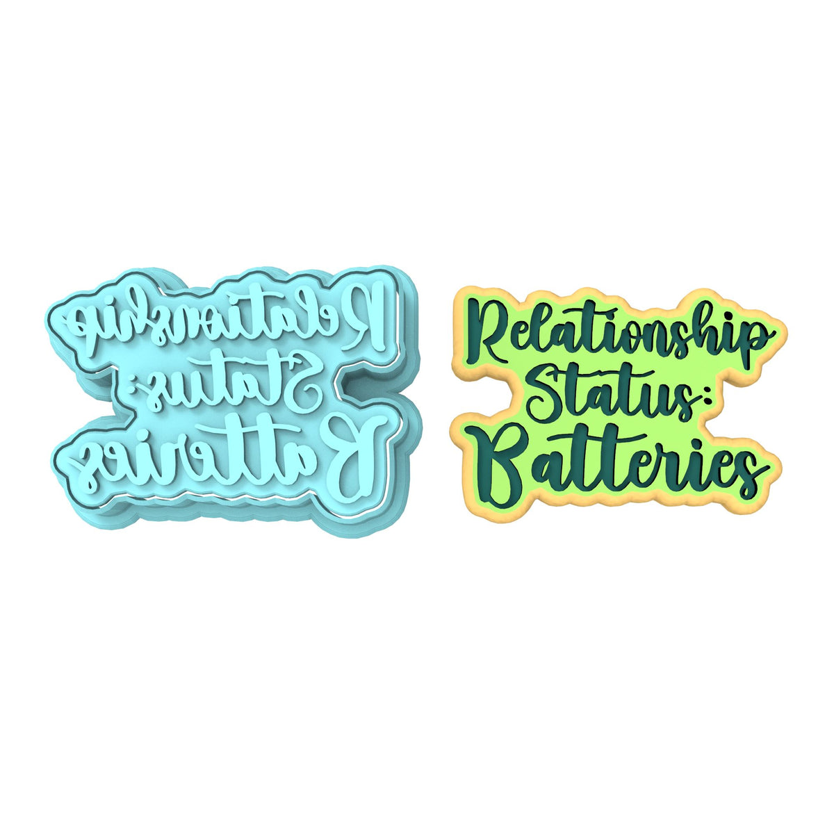 Relationship Status: Batteries Cookie Cutter | Stamp | Stencil Bachelorette & Bachelor Cookie Cutter Lady MINI - 2 Inches (5cm) **BUNDLE** Cutter + Stamp 