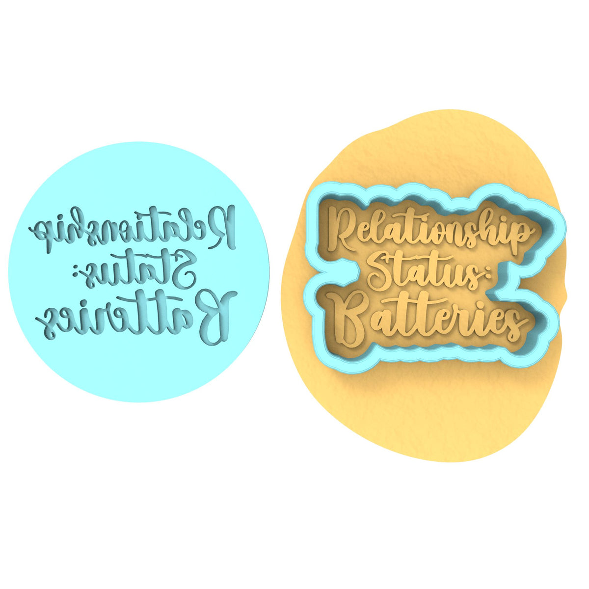Relationship Status: Batteries Cookie Cutter | Stamp | Stencil Bachelorette & Bachelor Cookie Cutter Lady MINI - 2 Inches (5cm) **BUNDLE** Cutter + Debosser 