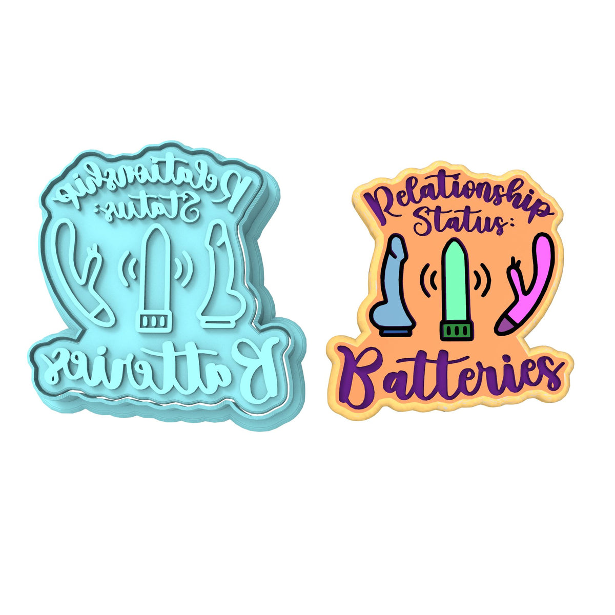 Relationship Status: Batteries Toys Cookie Cutter | Stamp | Stencil Bachelorette & Bachelor Cookie Cutter Lady MINI - 2 Inches (5cm) **BUNDLE** Cutter + Stamp 
