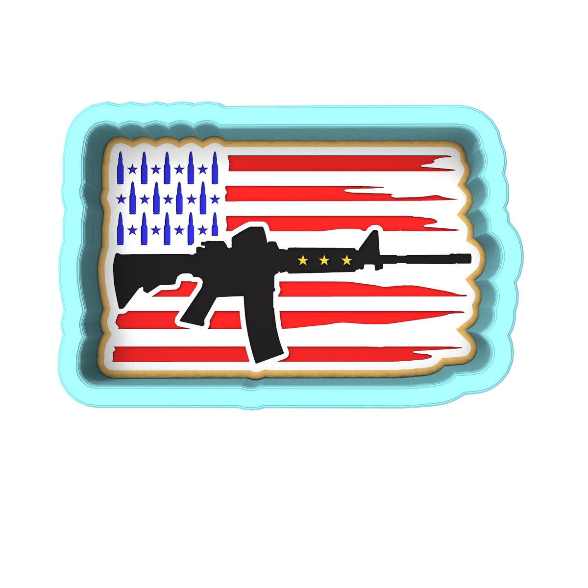 Rifle Flag Cookie Cutter | Stamp | Stencil #1 Boys/ Army / Outdoorsman Cookie Cutter Lady 