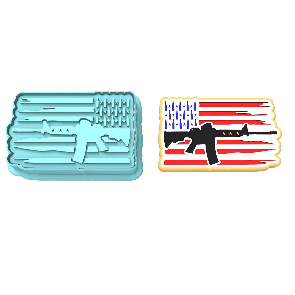 Rifle Flag Cookie Cutter | Stamp | Stencil #1 Boys/ Army / Outdoorsman Cookie Cutter Lady 2 Inch Small Cupcake Cutter + Stamp No