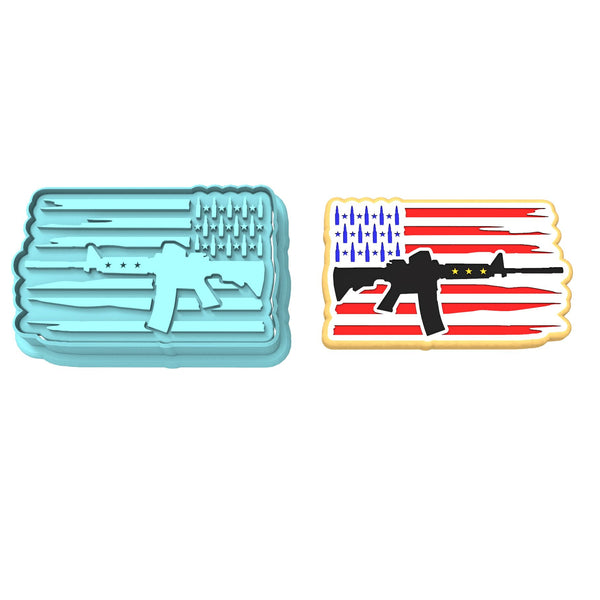 Rifle Flag Cookie Cutter | Stamp | Stencil #1 Boys/ Army / Outdoorsman Cookie Cutter Lady 2 Inch Small Cupcake Cutter + Stamp No