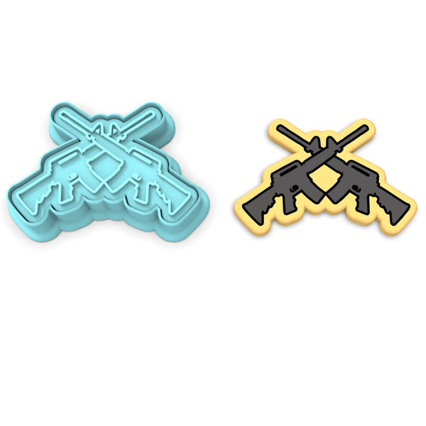 Rifles Double Cookie Cutter | Stamp | Stencil #1