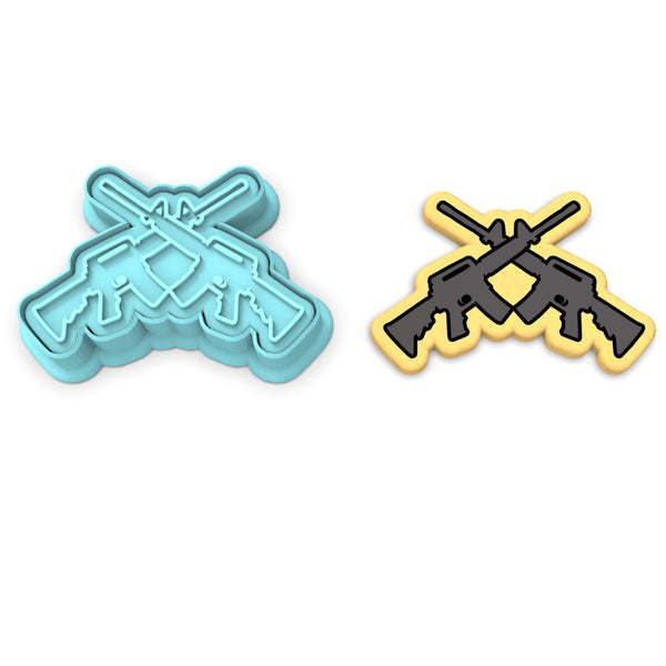 Rifles Double Cookie Cutter | Stamp | Stencil #1