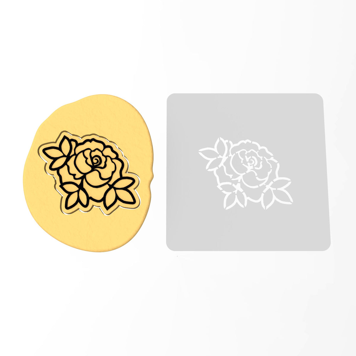 Rose with Leaves Cookie Cutter | Stamp | Stencil #3 Wedding / Baby / V Day Cookie Cutter Lady 