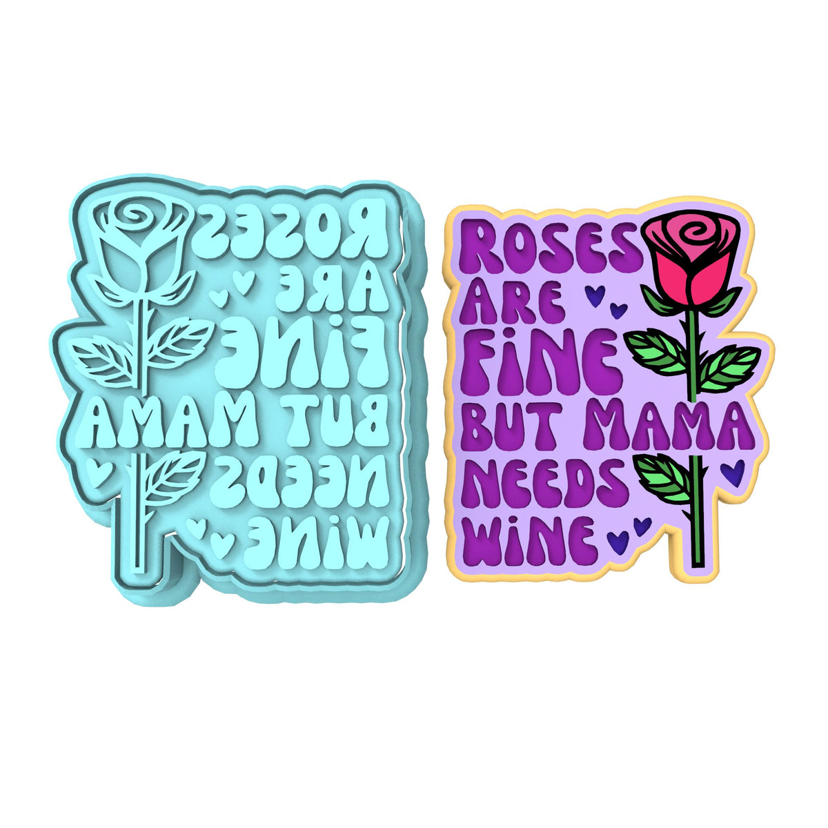 Roses are Fine but Mama Needs Wine Cookie Cutter | Stamp | Stencil Wedding / Baby / V Day Cookie Cutter Lady MINI - 2 Inches (5cm) **BUNDLE** Cutter + Stamp 