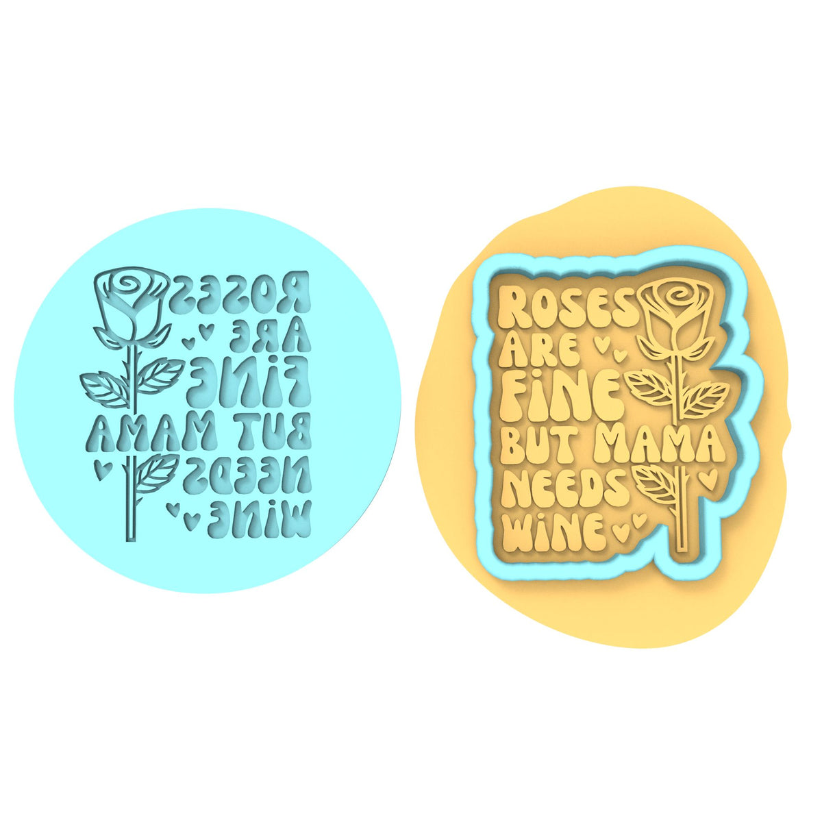 Roses are Fine but Mama Needs Wine Cookie Cutter | Stamp | Stencil Wedding / Baby / V Day Cookie Cutter Lady MINI - 2 Inches (5cm) **BUNDLE** Cutter + Debosser 
